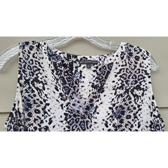 Adrianna Papell Animal Print Snake Tank Top Blouse V neck Black Beige Purple S - Picture 4 of 7